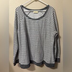 Bobbie Brooks Women’s Gray/White Striped Long Sleeved Sweater Blouse 2X